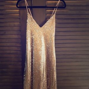Gold sequin maxi evening dress NWT